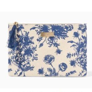 ** IPSY - Vintage Blue & White Floral Print Glam Bag Pouch